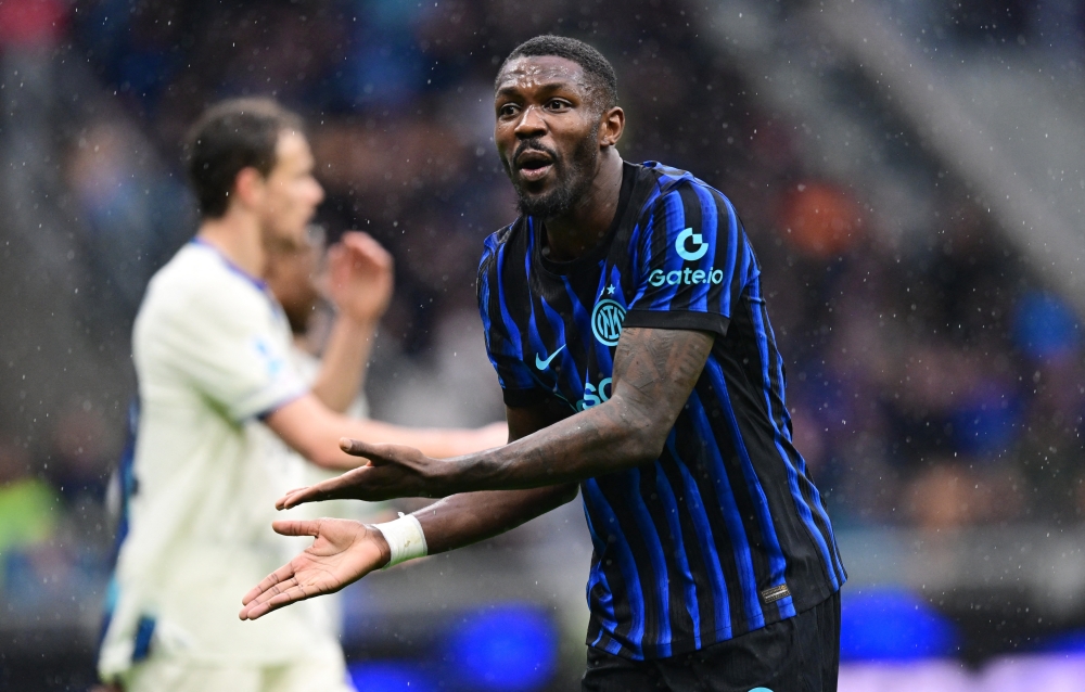  Inter Milan's Marcus Thuram reacts  