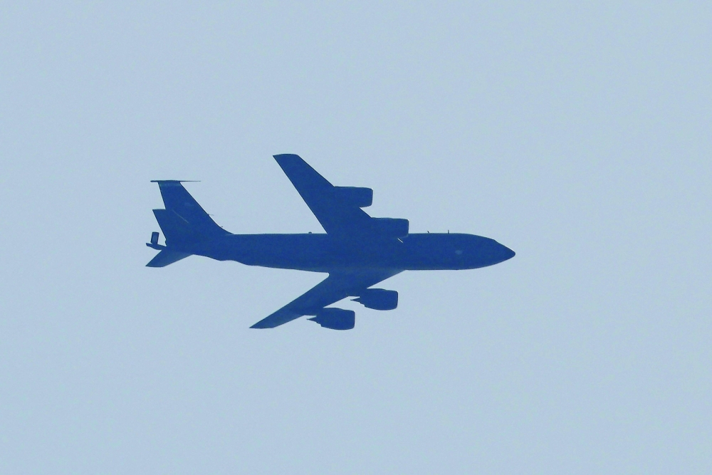 A US Air Force Boeing KC-135 aircraft flies over Tel Aviv. — AFP