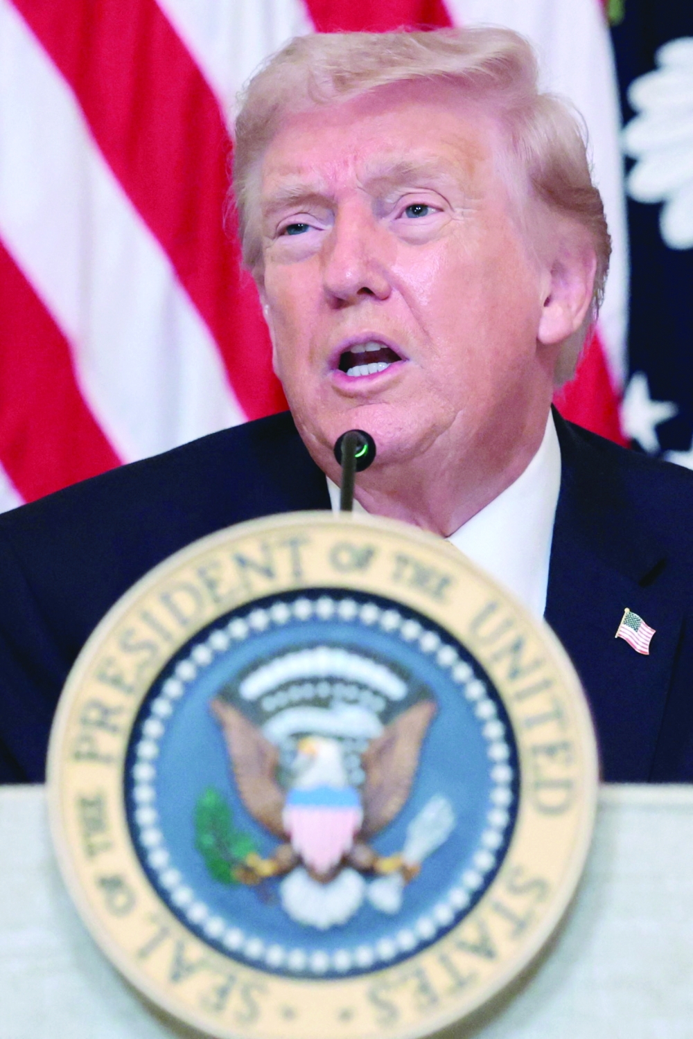US President Donald Trump speaks during a lunch with the Kennedy Center board members in the East Room of the White House in Washington, DC, on Monday. - Reuters