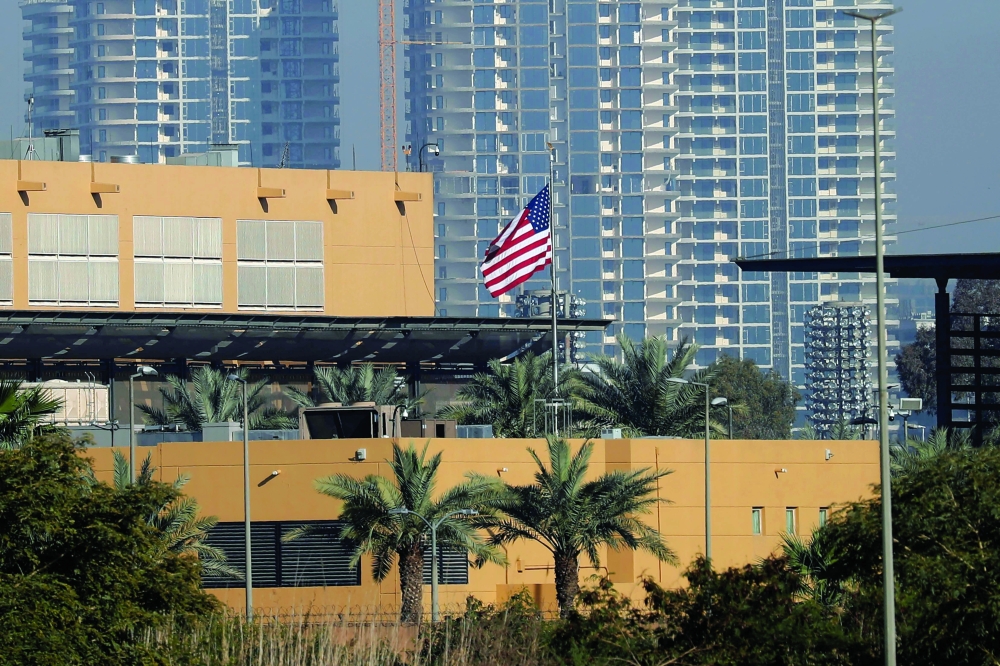 The US flag flutters outside the US Embassy, seen across the Tigris River, in Baghdad. — AFP