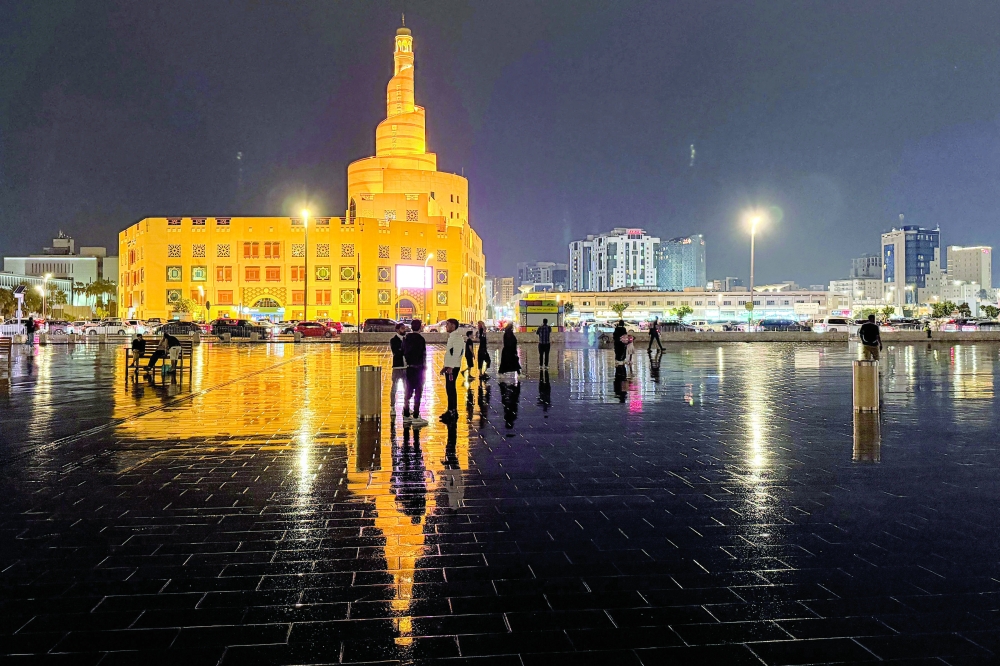 The Fanar Mosque with the spiral-shaped minaret, is pictured at night in Doha. — AFP