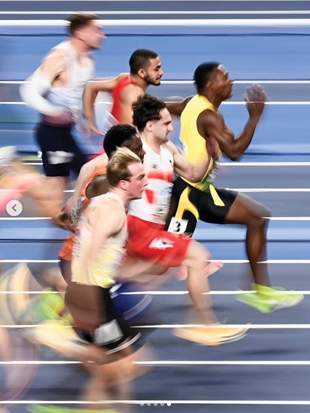 Ali al Balushi in action during the 60 m sprint.