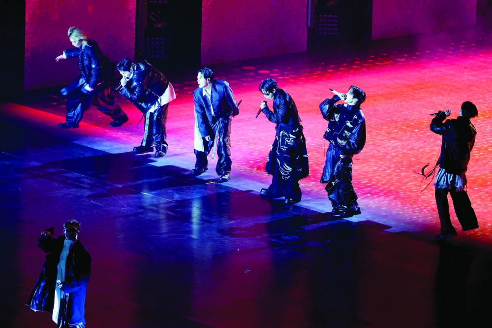 K-pop boy group BTS performs during their concert at Gwanghwamun Square in Seoul. — AFP