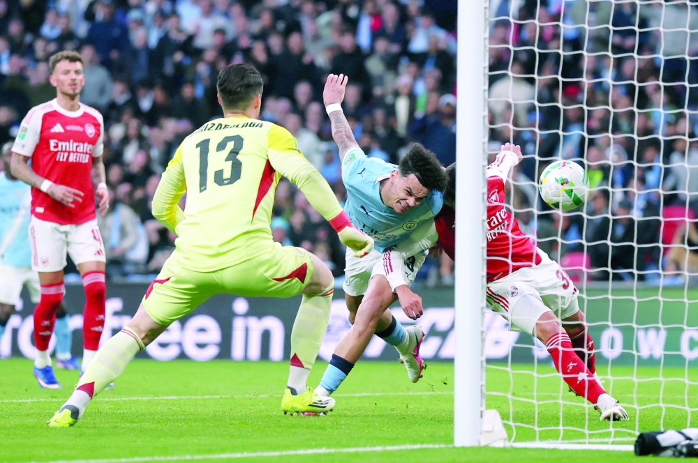 Manchester City's Nico O'Reilly scores their first goal against Arsenal during the Carabao Cup final at Wembley Stadium, London. — Reuters