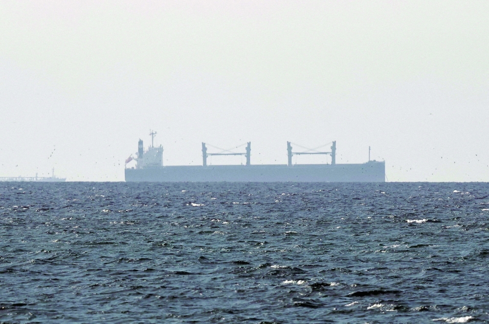 A cargo ship in the Gulf, near the Strait of Hormuz, as seen from northern Ras Al Khaimah. — Reuters