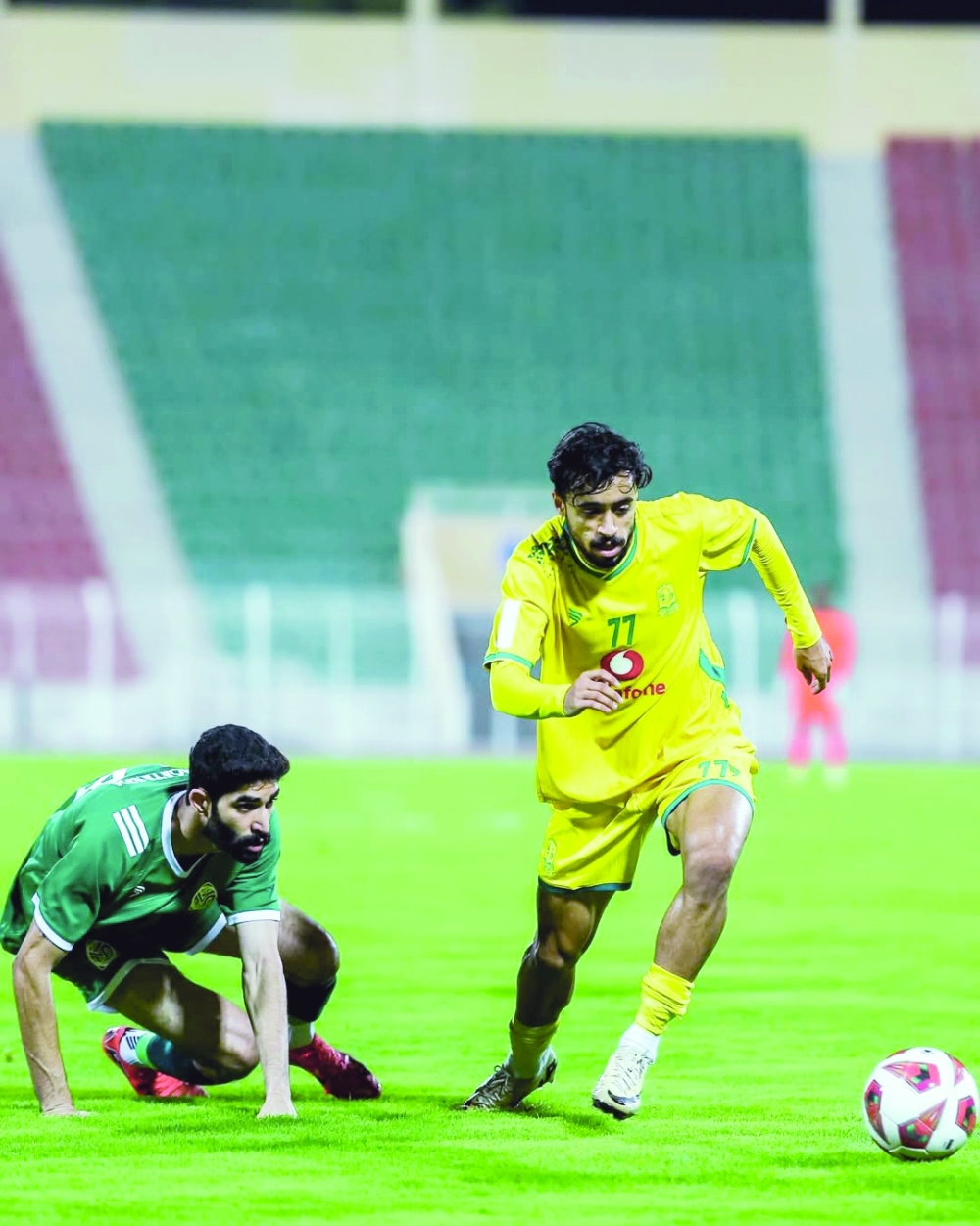 A Seeb player breaks forward after evading his marker during the team’s narrow 1-0 victory over Sohar.