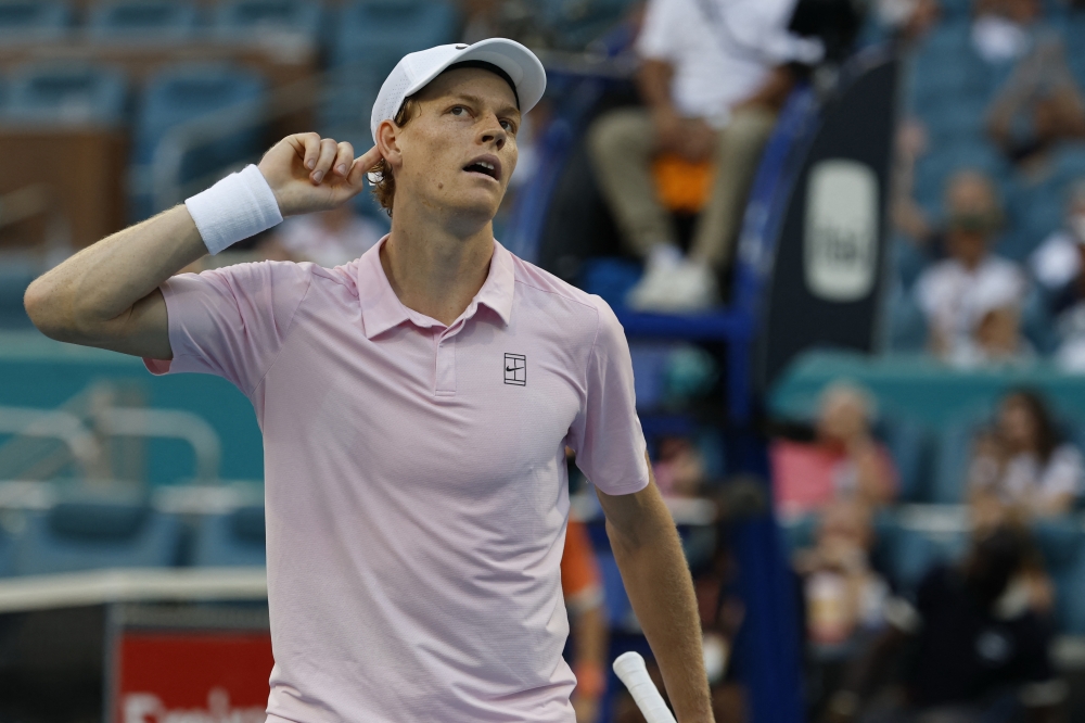  USA; Jannik Sinner (ITA) celebrates winning a point against Alex Michelsen (USA) 