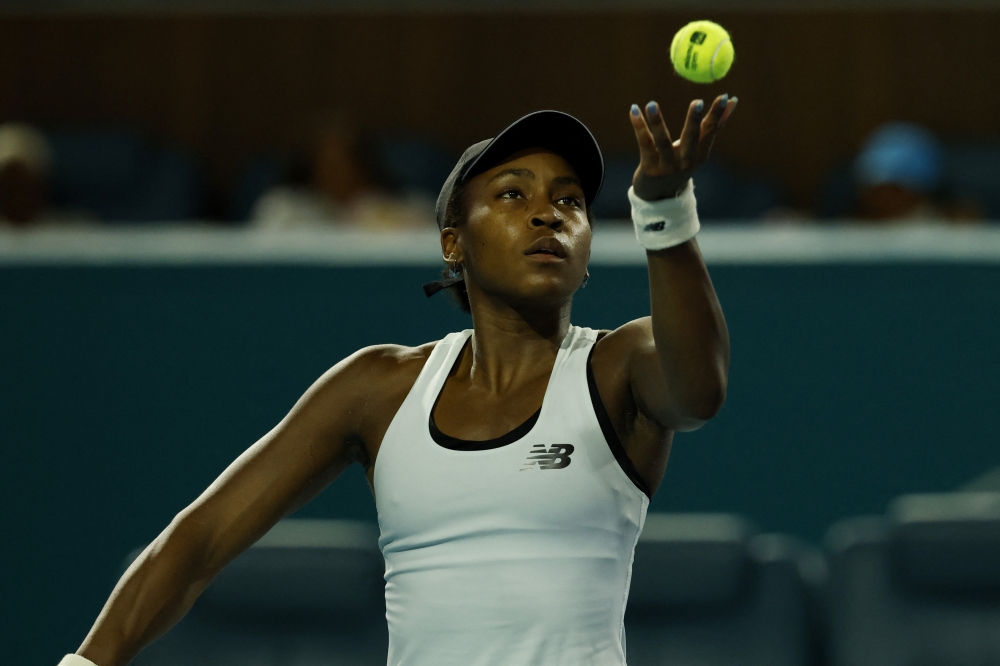  USA; Coco Gauff (USA) serves against Belinda Bencic (SUI)  