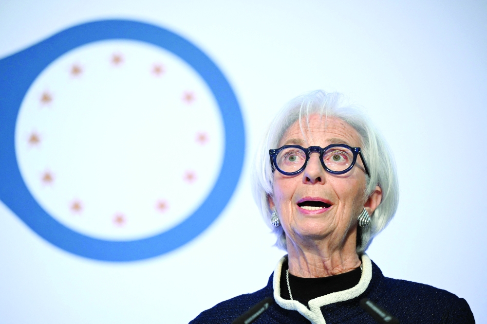 President of the European Central Bank (ECB) Christine Lagarde delivers her speech, in Frankfurt. — AFP