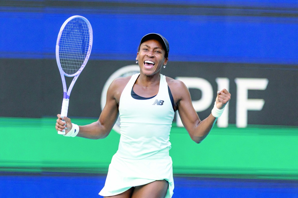 Coco Gauff of the United States reacts after a point against Karolina Muchova of the Czech Republic in the semifinal of the Miami WTA Open at the Hard Rock Stadium. — Imagn Images