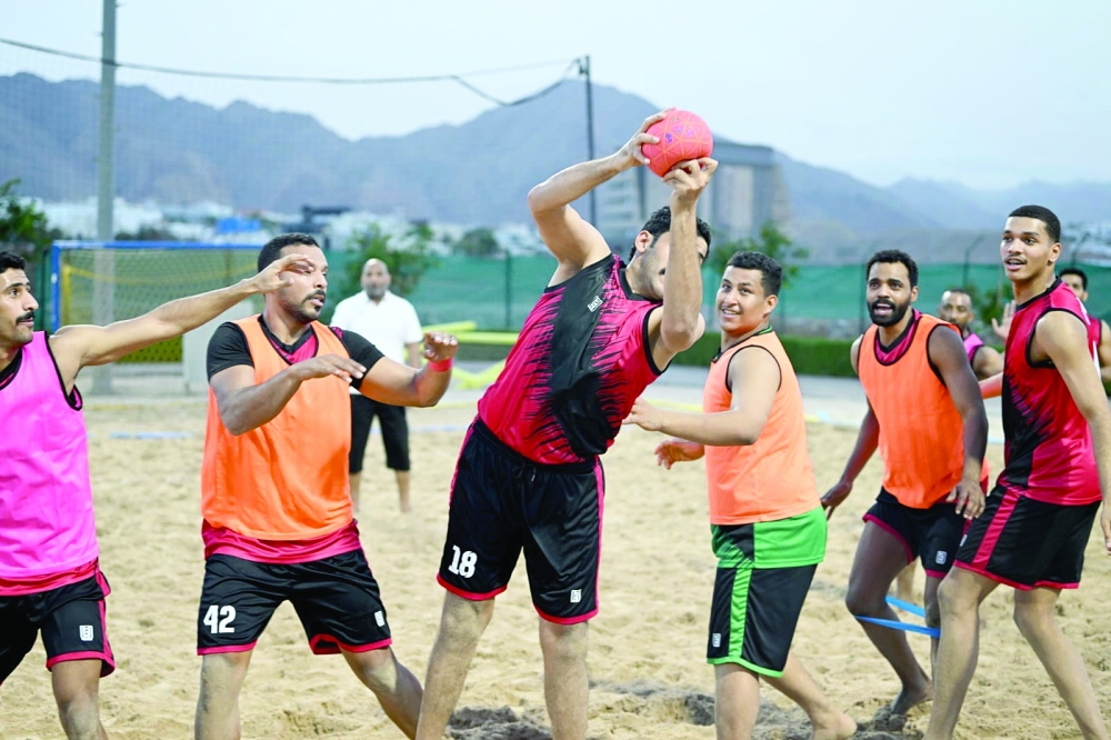 A scene from the national beach handball team's training session.