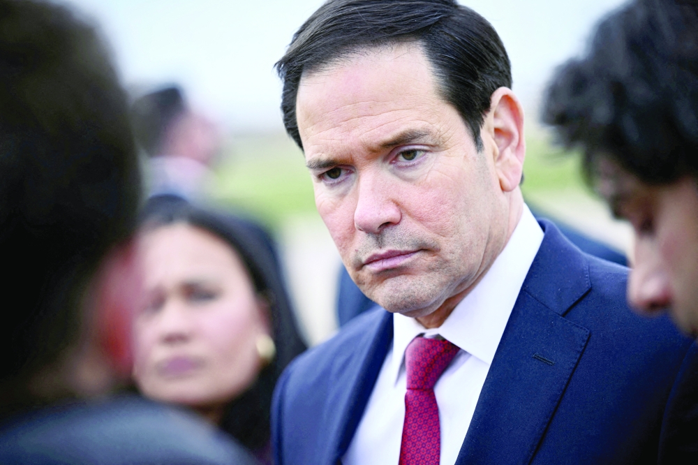 US Secretary of State Marco Rubio speaks to the press before, at the Bourget airport, outside Paris. — Reuters 