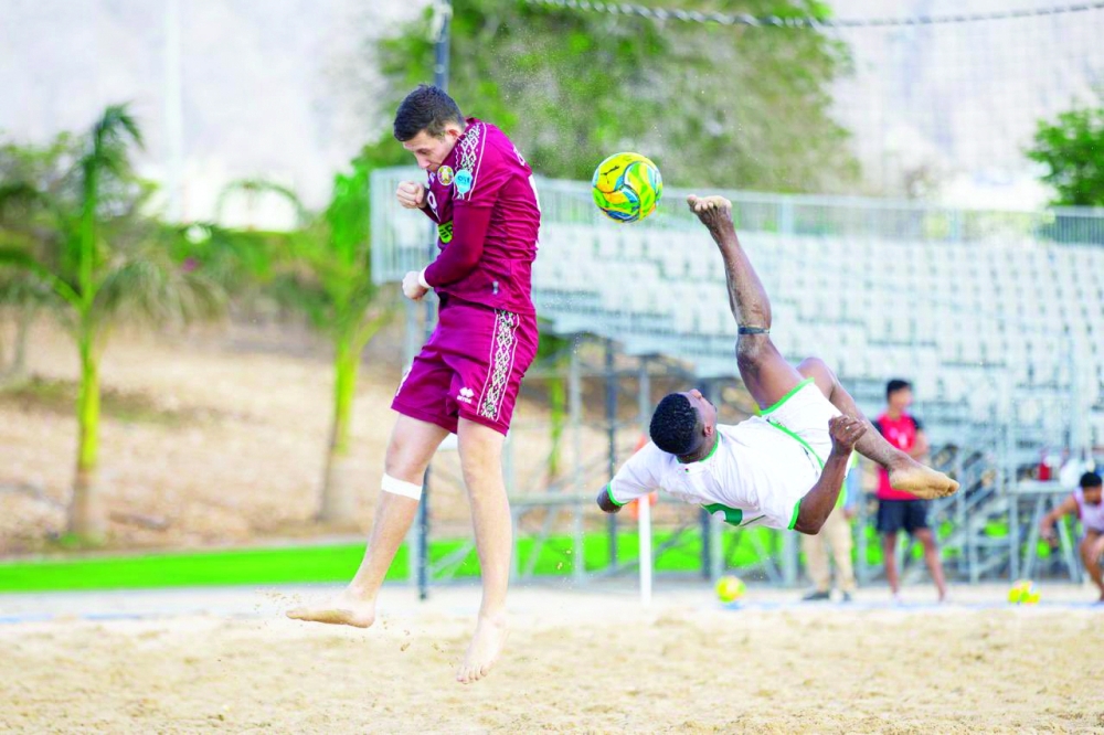 In a jumping shot to hit the ball