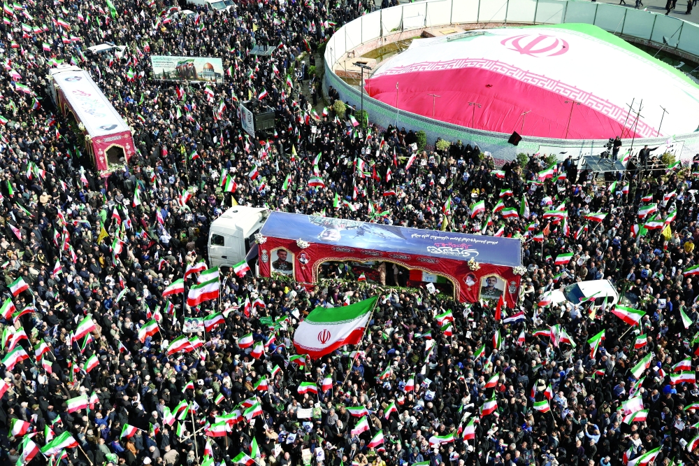 People attend a funeral ceremony for the Revolutionary Guards Navy Commander Alireza Tangsiri, in Tehran. — Reuters 