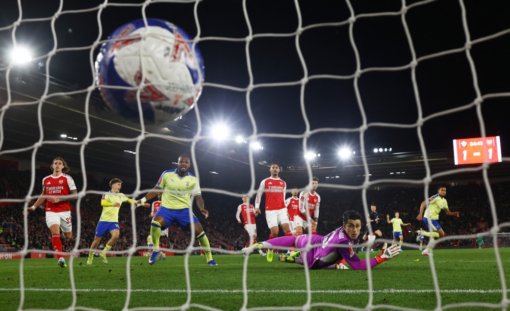 Southampton's Shea Charles scores their second goal past Arsenal's Kepa Arrizabalaga 