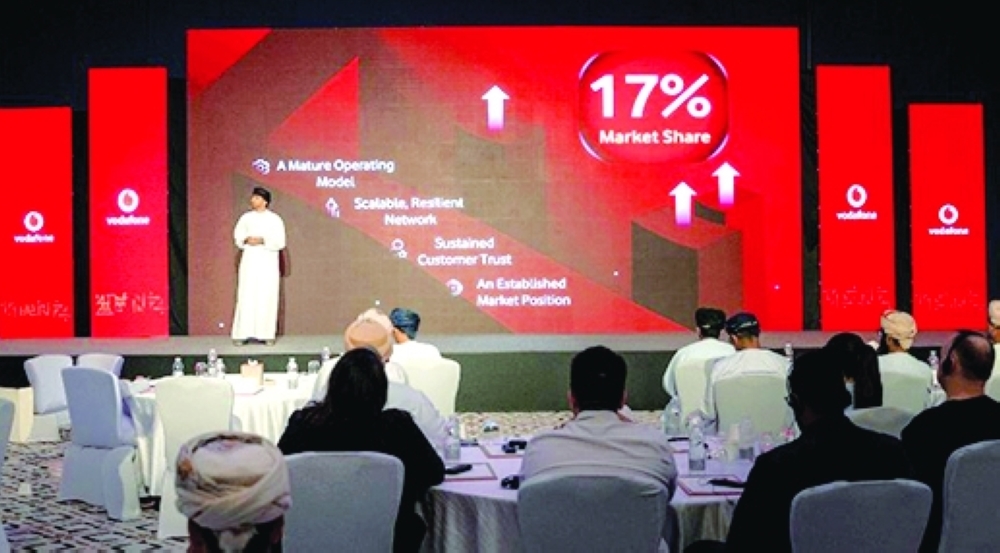 Eng Bader al Zidi, CEO of Vodafone Oman, speaks during the annual press conference.