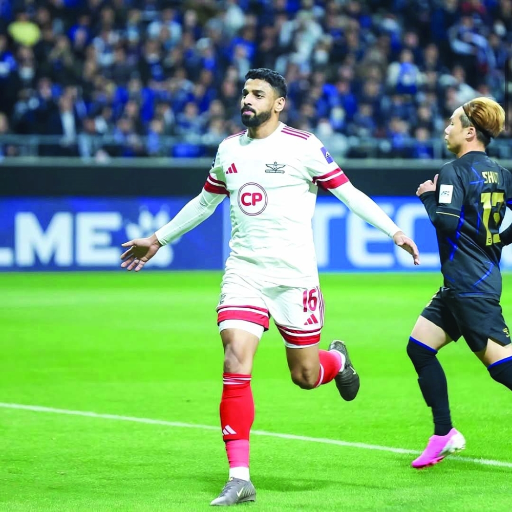Omani striker Mohsin al Ghassani of Thailand’s Bangkok United celebrates after scoring a goal.