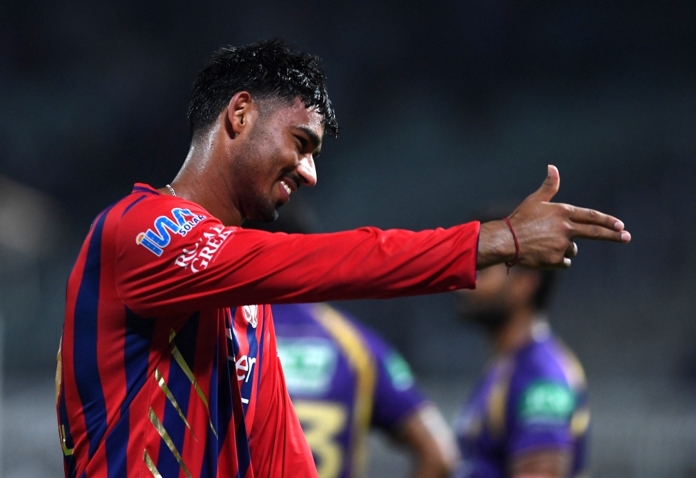  Lucknow Super Giants' Mukul Choudhary celebrates after winning the match 