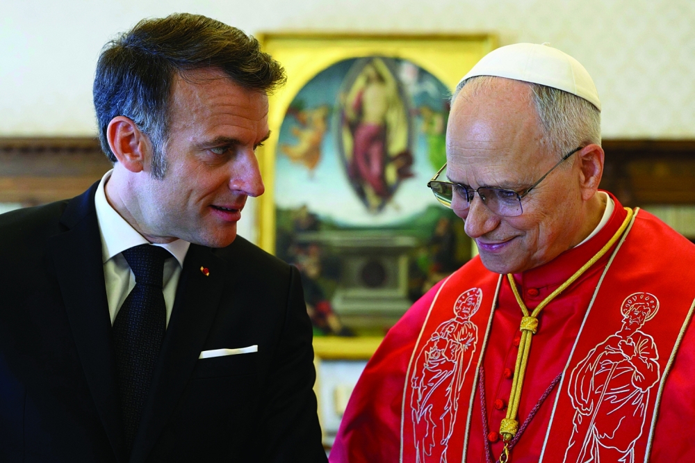 French President Emmanuel Macron meets Pope Leo XIV at the Vatican. — Reuters