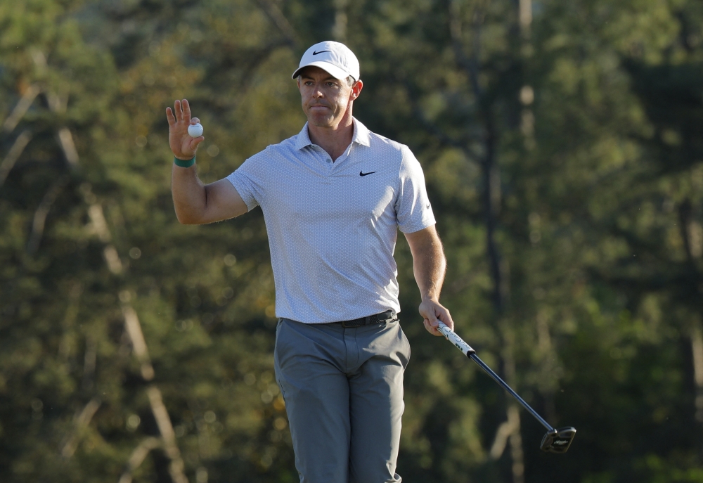  Northern Ireland's Rory McIlroy reacts after his birdie on the 18th hole during the second round 