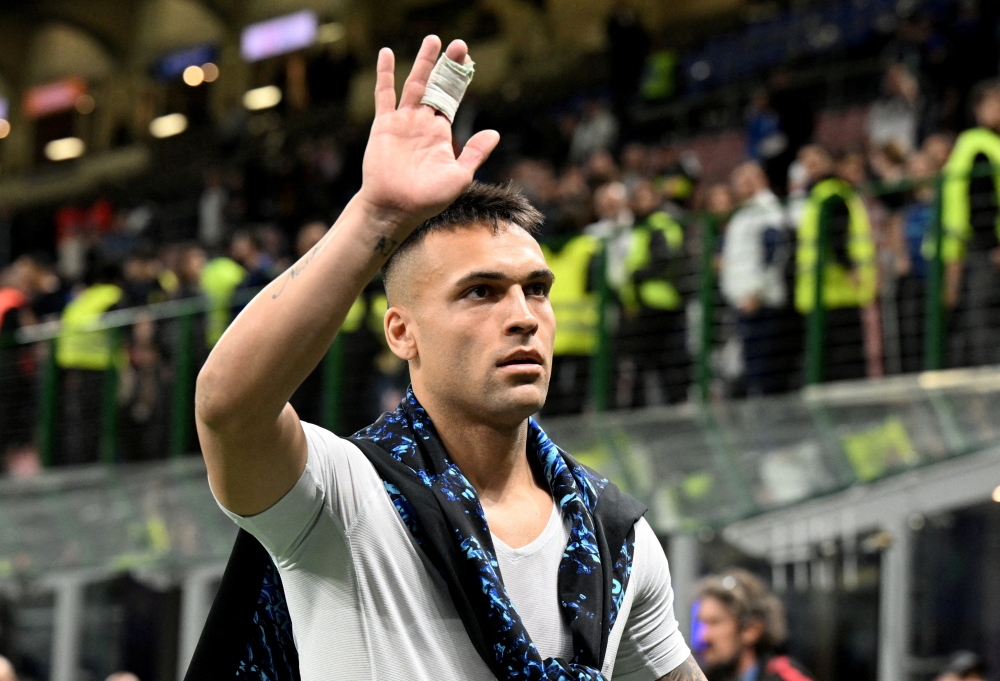   Inter Milan's Lautaro Martinez celebrates after the match 