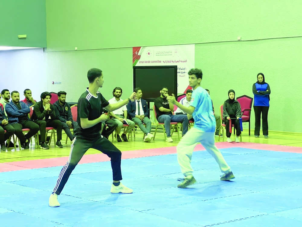 Practical action from the Oman Karate Committee’s refereeing course in Bausher.