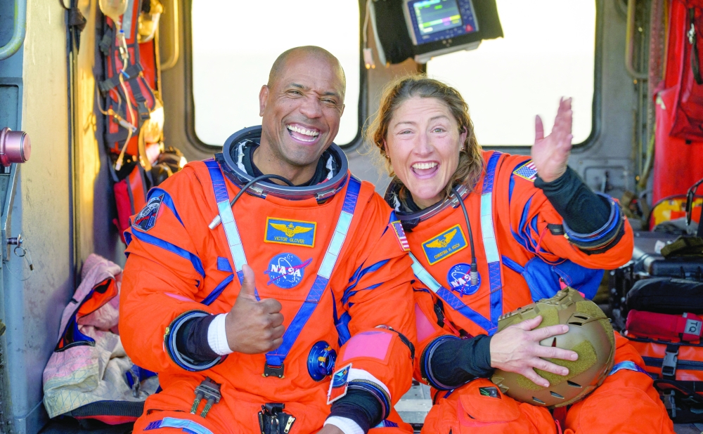 Victor Glover and Christina Koch after splashdown in the Pacific Ocean off the coast of California on Saturday. — Reuters
