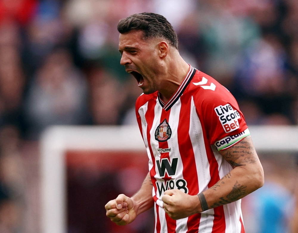  Sunderland's Granit Xhaka celebrates after the match 