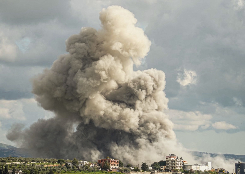 Smoke rises from the site of an Israeli airstrike that targeted an area in the southern Lebanese city of Nabatieh on April 12, 2026.