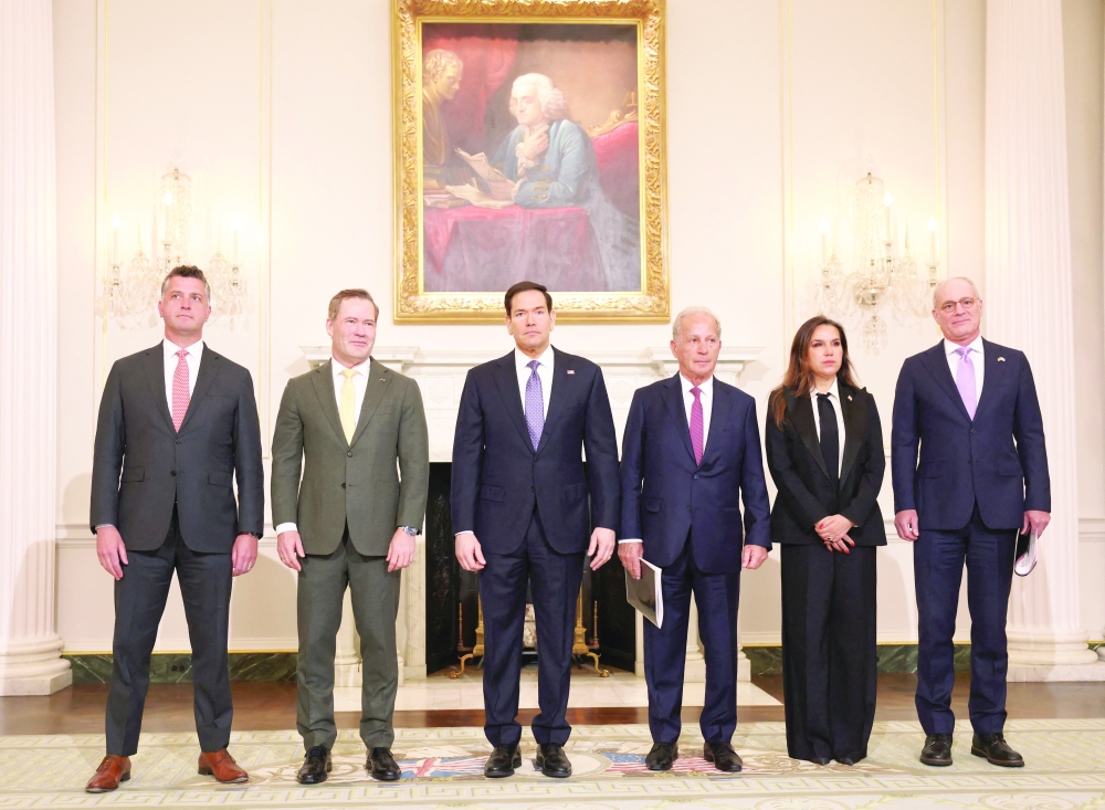 (From L to R) US State Department Counsellor Michael Needham, US Ambassador to the UN Mike Waltz, US Secretary of State Marco Rubio, US Ambassador to Lebanon Michel Issa, Lebanon Ambassador to the US Nada Hamadeh Moawad and Israel Ambassador to the US Yechiel Leiter pose for a photo, at the State Department in Washington, DC. — Reuters