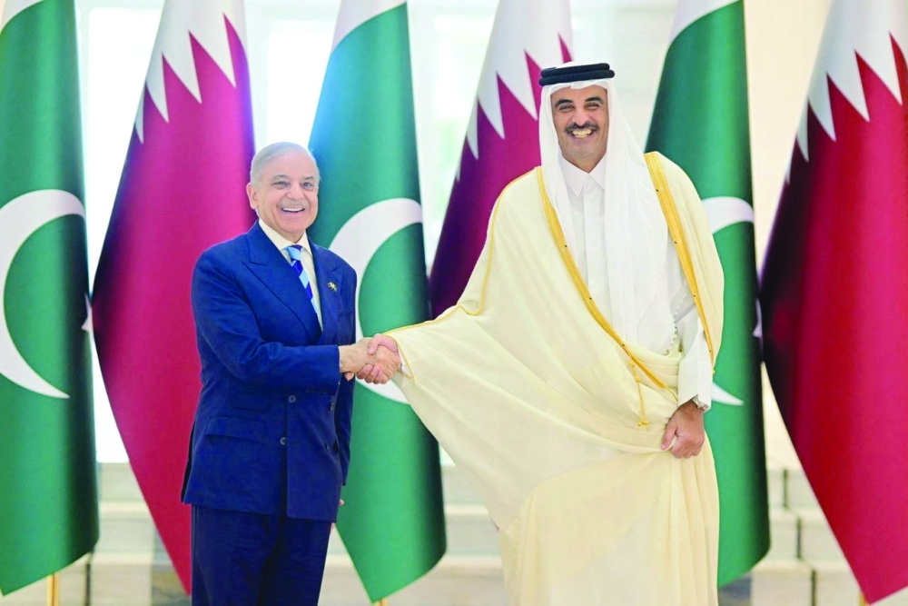 Qatar's Emir Tamim bin Hamad al Thani and Pakistan's Prime Minister Shehbaz Sharif meet in Doha, Qatar. - Reuters