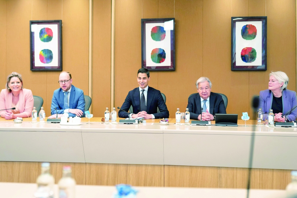 Dutch Prime Minister Rob Jetten (C) meets with the Secretary-General of the United Nations, Antonio Guterres at the Ministry of General Affairs in The Hague. — AFP