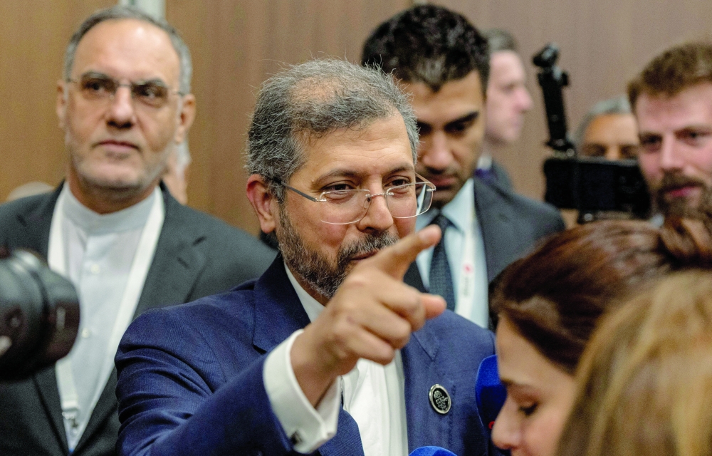 Iranian Deputy FM Saeed Khatibzadeh speaks to reporters in Antalya, Türkiye. — Reuters