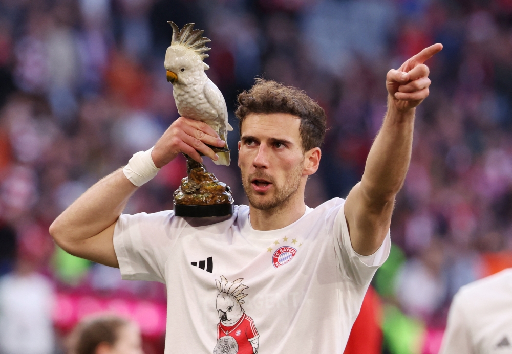 Bayern Munich's Leon Goretzka celebrates after winning the Bundesliga  