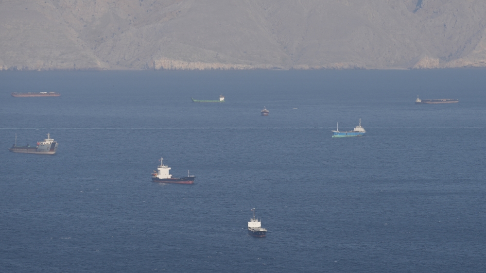 Ships and tankers in the Strait of Hormuz off the coast of Musandam