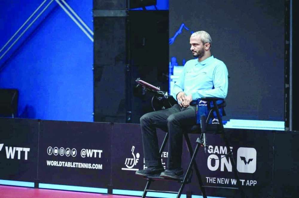 Oman's international TT umpire Mohammed al Alawi officiating a match.