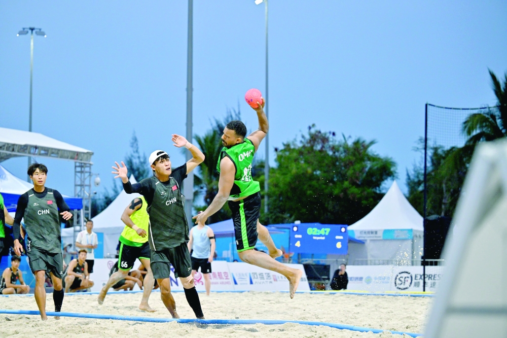 Oman beach handball in a friendly match against China.