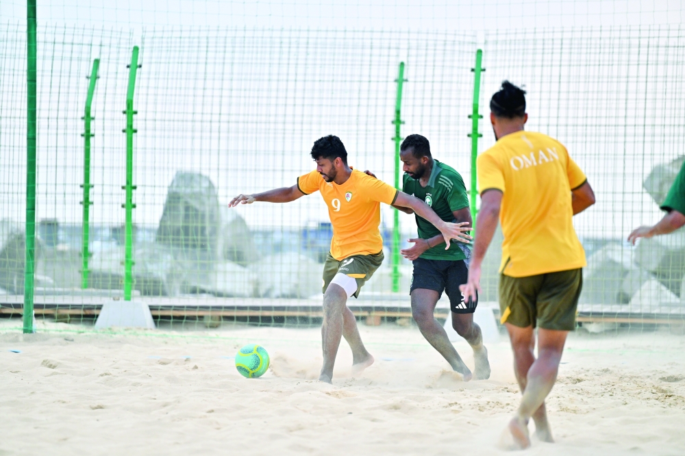 The friendly match between Oman beach handball and Saudi Arabia.