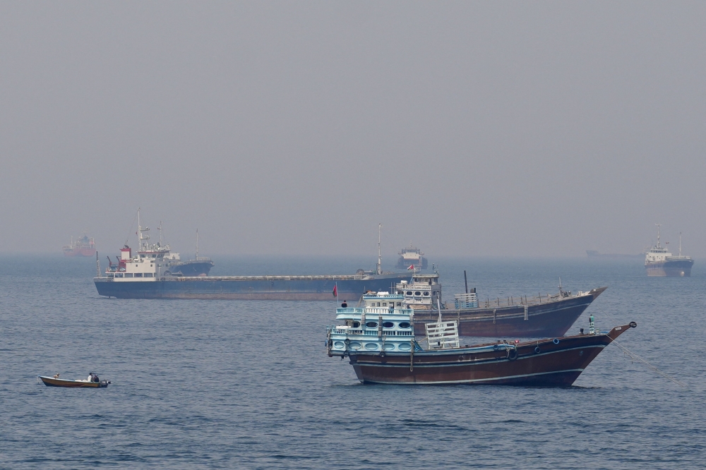 Ships and boats in the Strait of Hormuz off the coast of Musandam