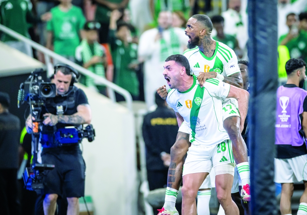 Al Ahli's Ivan Toney celebrates with teammate after scoring against Japan's Vissel Kobe in the semifinal of the Asian Champions League Elite. — AFC