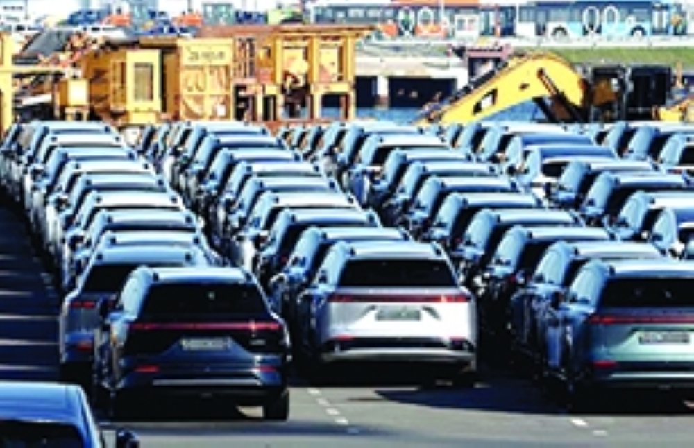 New China-built electric vehicles of the company Xpeng are seen parked in the port of Zeebrugge.