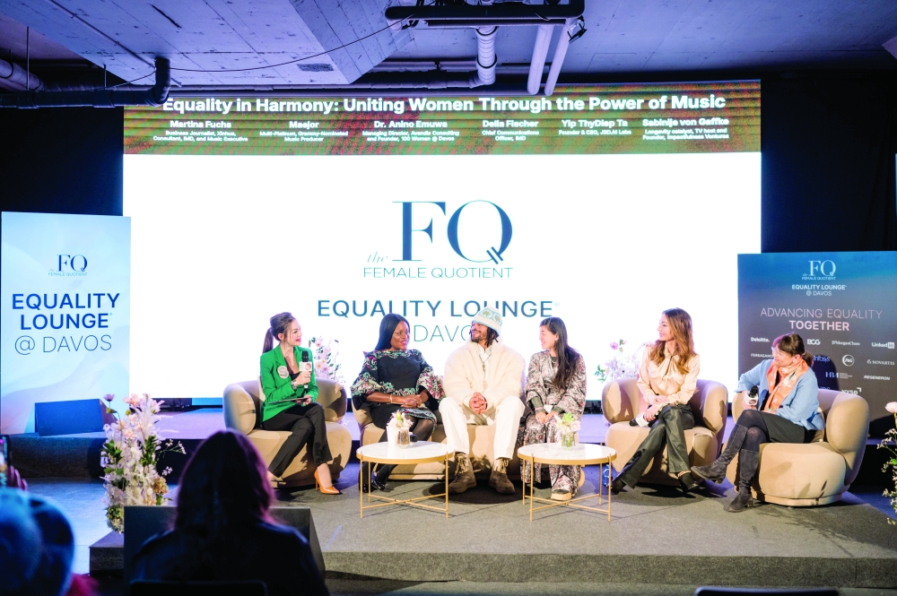 Martina Fuchs, Maejor, Dr Anino Emuwa, Delia Fischer, Yip ThyDiep Ta, Sabinije von Gaffke at the Unity in Harmony at the World Economic Forum (WEF) in Davos
