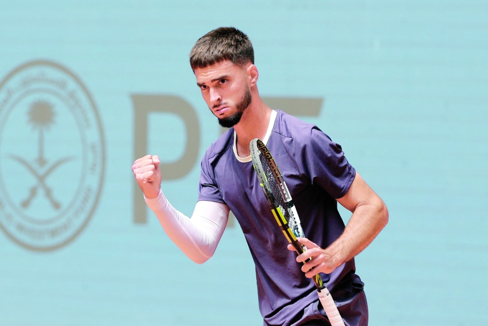 Croatia's Dino Prizmic reacts during his second round match against Ben Shelton of the US in the Madrid Open. — Reuters