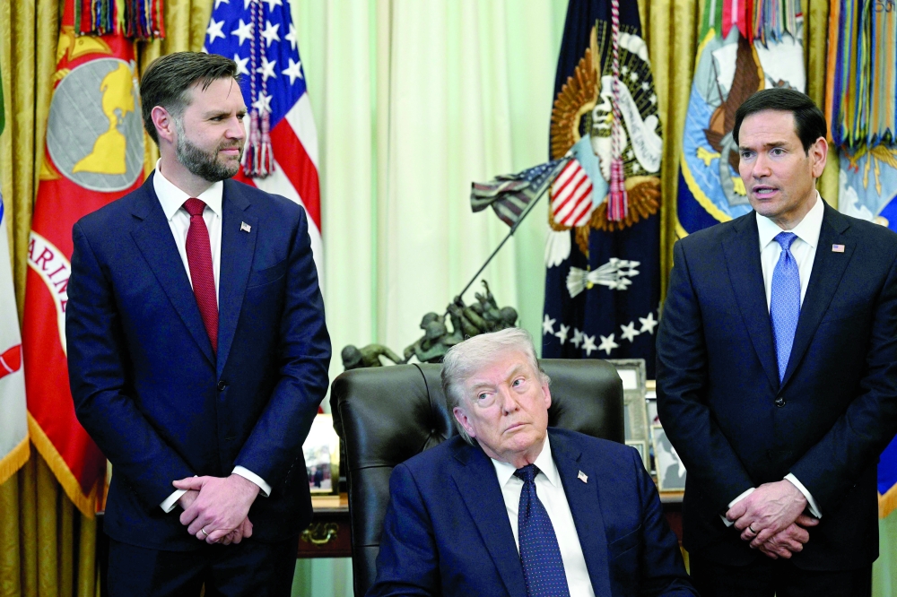 US Vice President JD Vance and US President Donald Trump listen to US Secretary of State Marco Rubio speak during a meeting with Lebanese Ambassador to the US and Israeli Ambassador to the US, at the White House in Washington, DC. — AFP