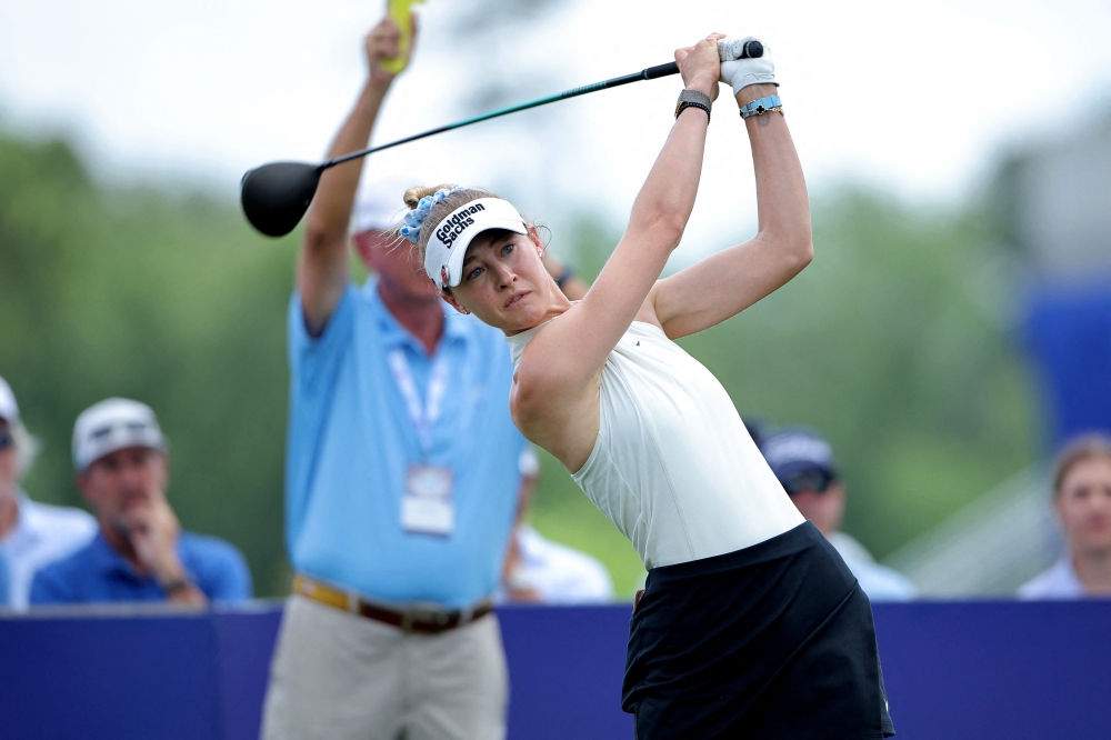  Nelly Korda hits a tee shot on the 10th hole during the first round of The Chevron Championship golf tournament
