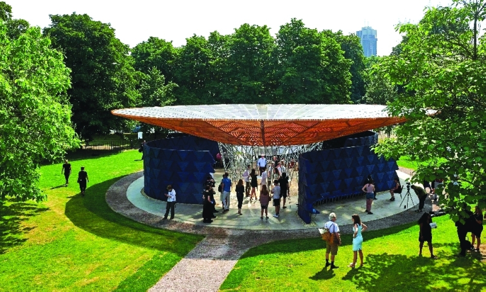 The newly installed Serpentine Gallery Pavilion, by Burkinabe architect Diebedo Francis Kere, is pictured during its press preview in Kensington Gardens in west London. — AFP