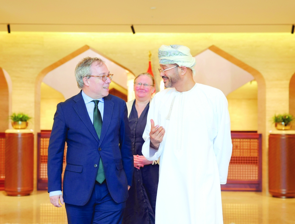 Sayyid Badr bin Hamad al Busaidy with Lord Edward Llewellyn in Muscat on Tuesday.