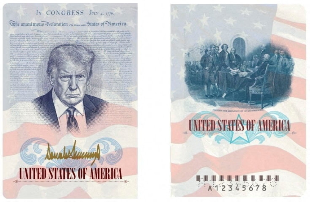 A U.S. passport featuring an image and signature of U.S. President Donald Trump is seen this rendering released by the State Department in Washington, D.C., U.S., April 28, 2026. U.S. State Department/Handout via REUTERS   THIS IMAGE HAS BEEN SUPPLIED BY A THIRD PARTY