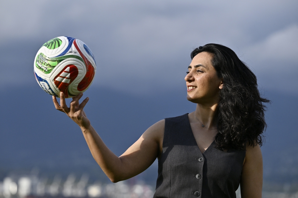 Khalida Popal, founder of the Afghanistan women's national soccer team, poses 