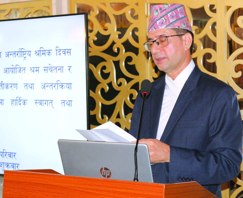 Dornath Aryal, Ambassador of Nepal, addressing the event.